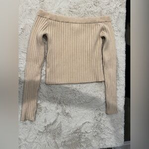 Aerie Cream Off-Shoulder Ribbed Sweater